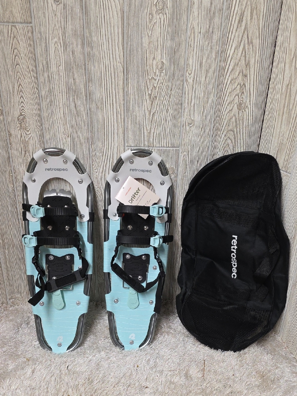 Retrospec Drifter Lightweight Snowshoes in Light Blue with Carry Bag Size 25"x8"